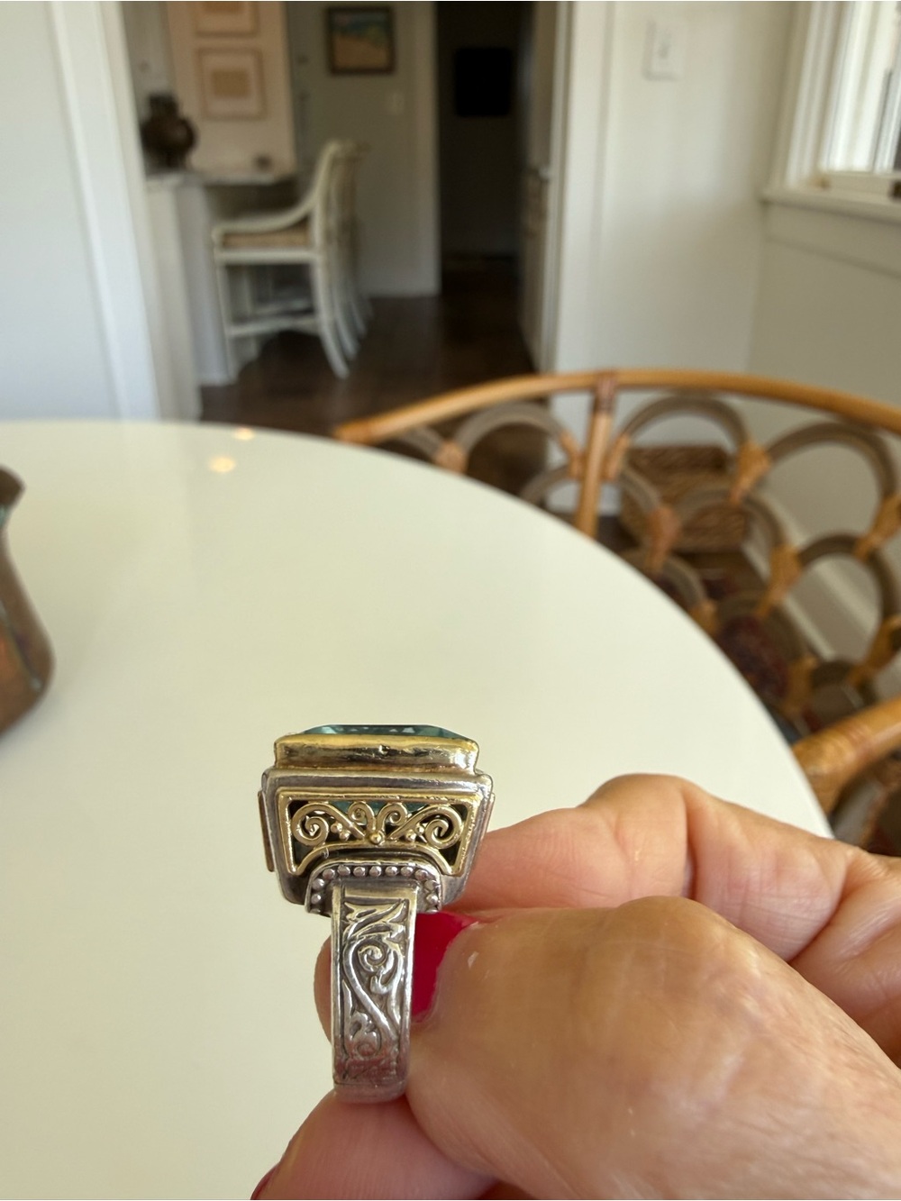 PRETTY RING!! Konstantino Ring with Square Blue Topaz - Picture 6 of 7